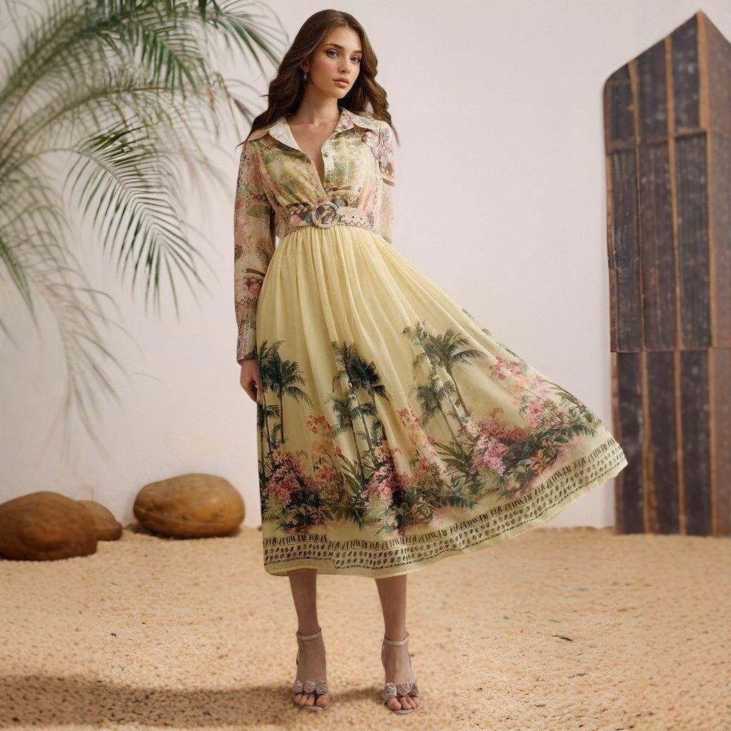 Women's Autumn Digital Print Chiffon Dress
