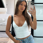 Street V Neck Solid Color Cropped Exposed Slim Fit Small Sling Top