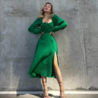 Women's Square Neck Slit Midi Dress