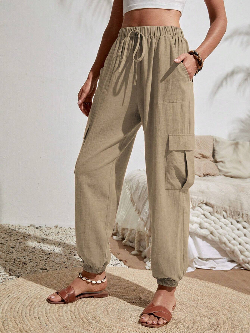 Cargo Solid Color Pocket Cargo Pants
