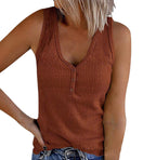 Women's V-Neck Button Sleeveless Vest Top