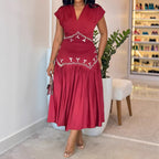 Rhinestone V-Neck Short-Sleeve A-Line Maxi Dress