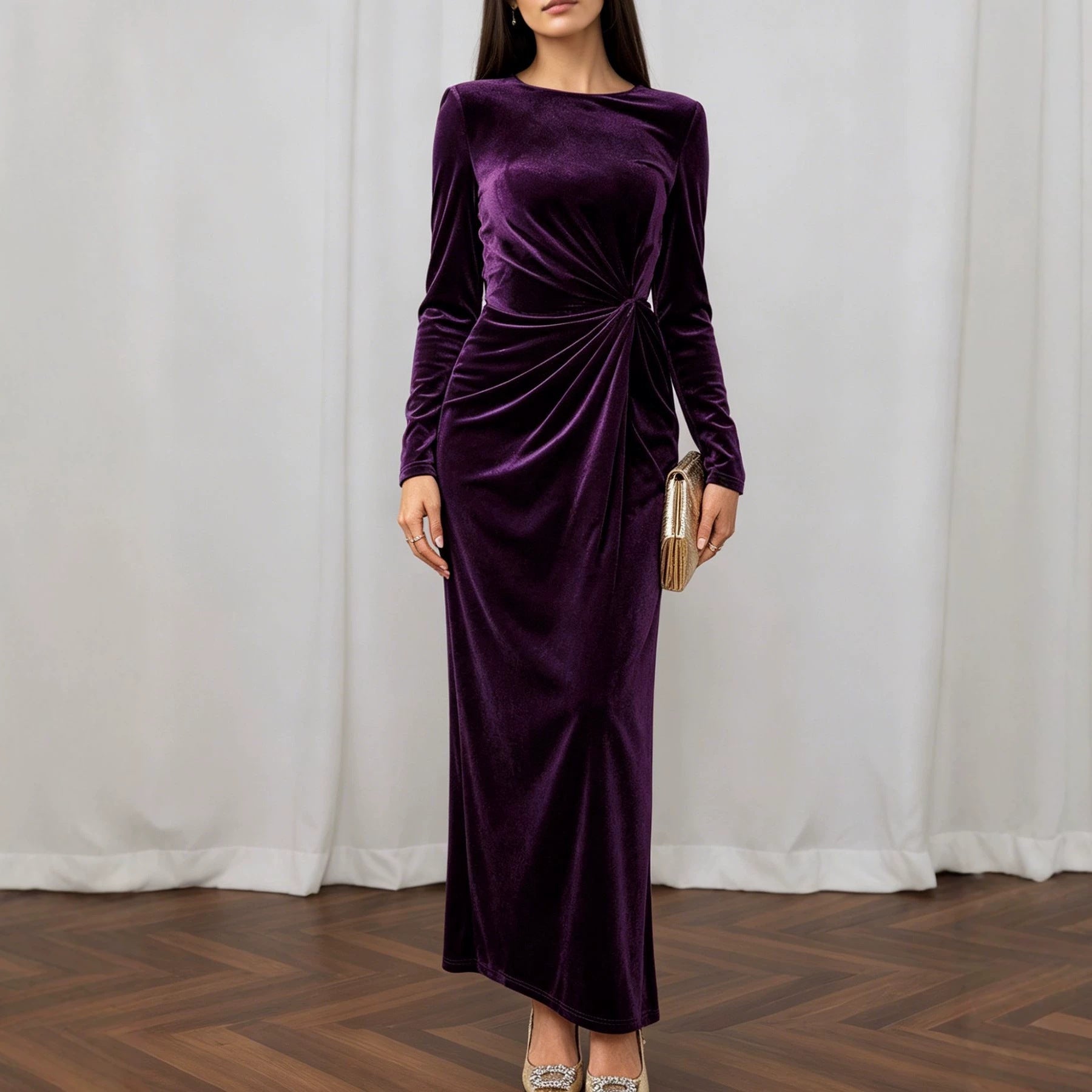 Women's Velvet Twisted-Waist Split Maxi Dress