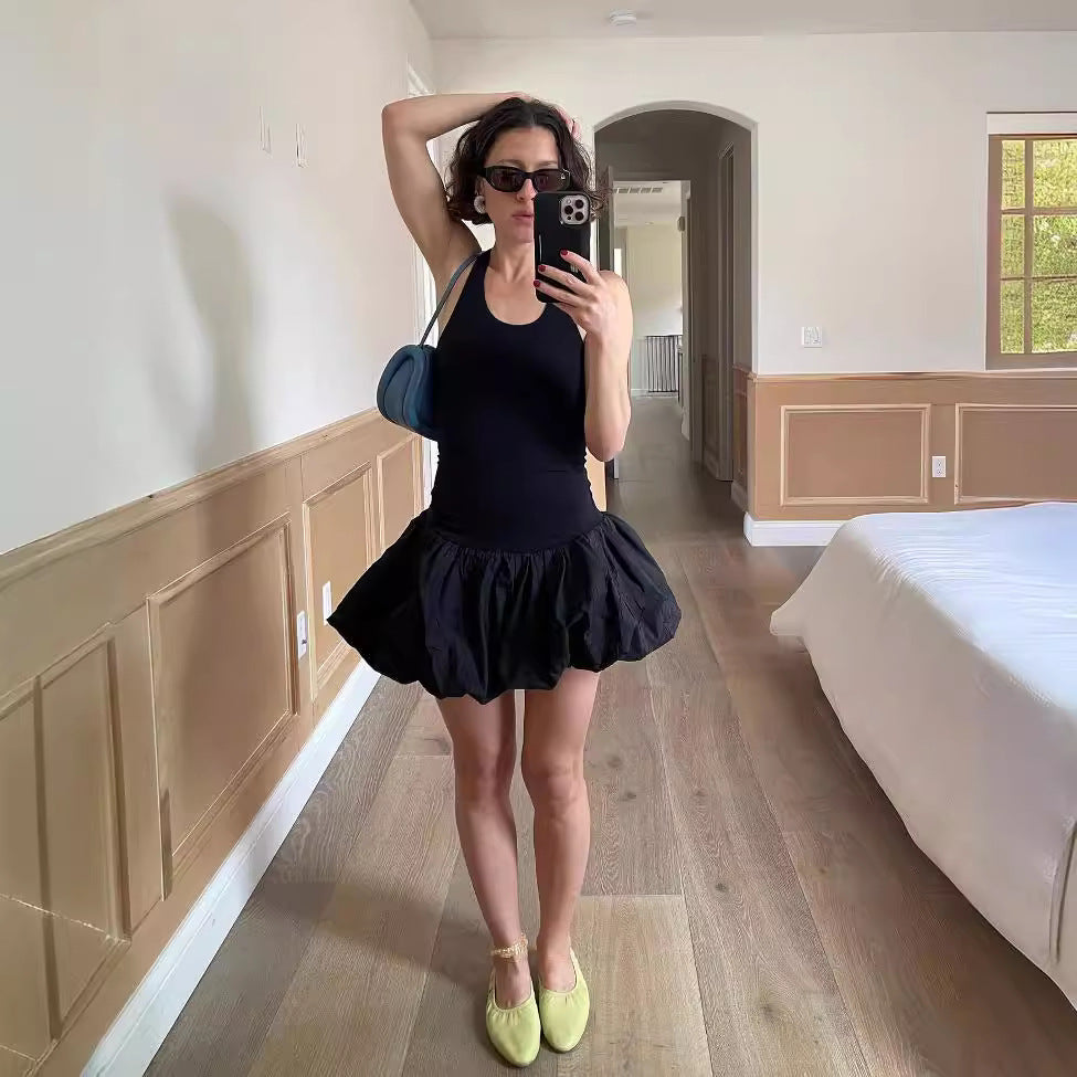 Cotton Square-Neck Sleeveless A-Line Mini Dress