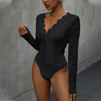 V Neck Long Sleeve Lace Jumpsuit