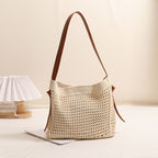 Square Shoulder Cotton Thread Woven Bag Hollow Out Cutout Shopping Bag