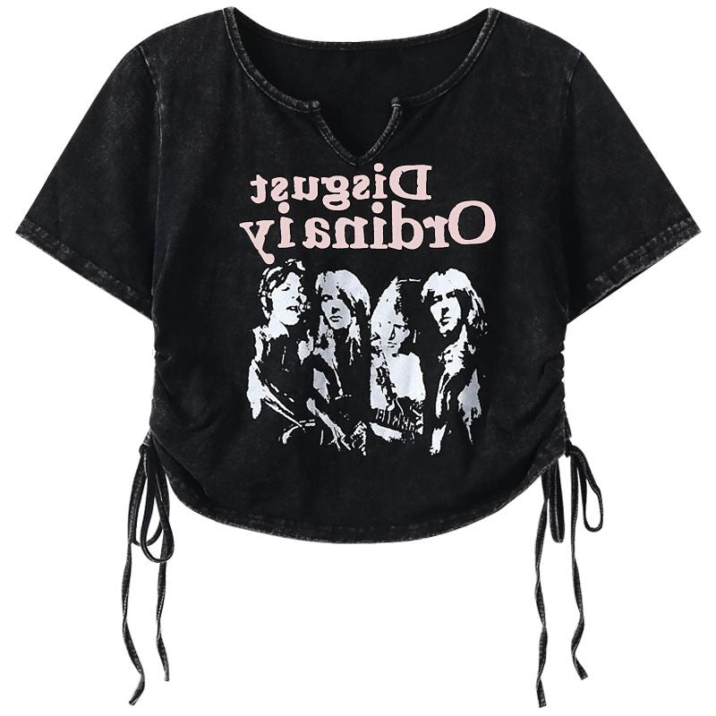 Women's Washed Graphic V-Neck T-Shirt