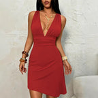 Women's Deep-V Asymmetric Halter Dress