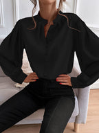 Women's Shirt Women Clothes Half Open Collar Solid Color Loose Long Sleeves Elegant
