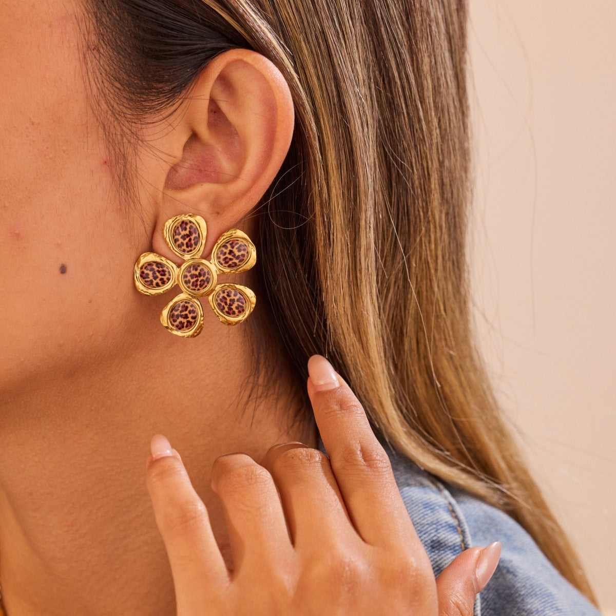 Leopard Floral Stud Earrings