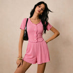 Women's Button-Up Top & High-Waist Shorts Set