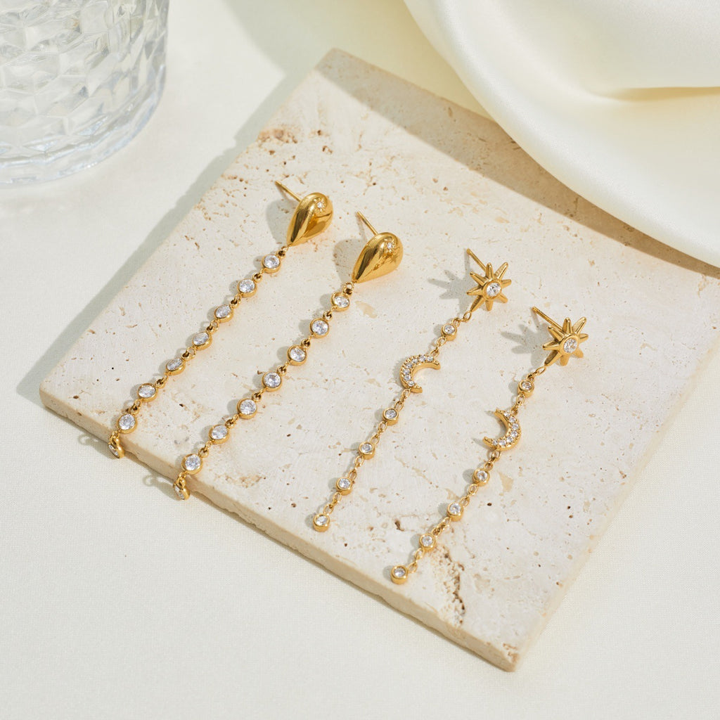 Women's Star & Moon Zircon Drop Earrings