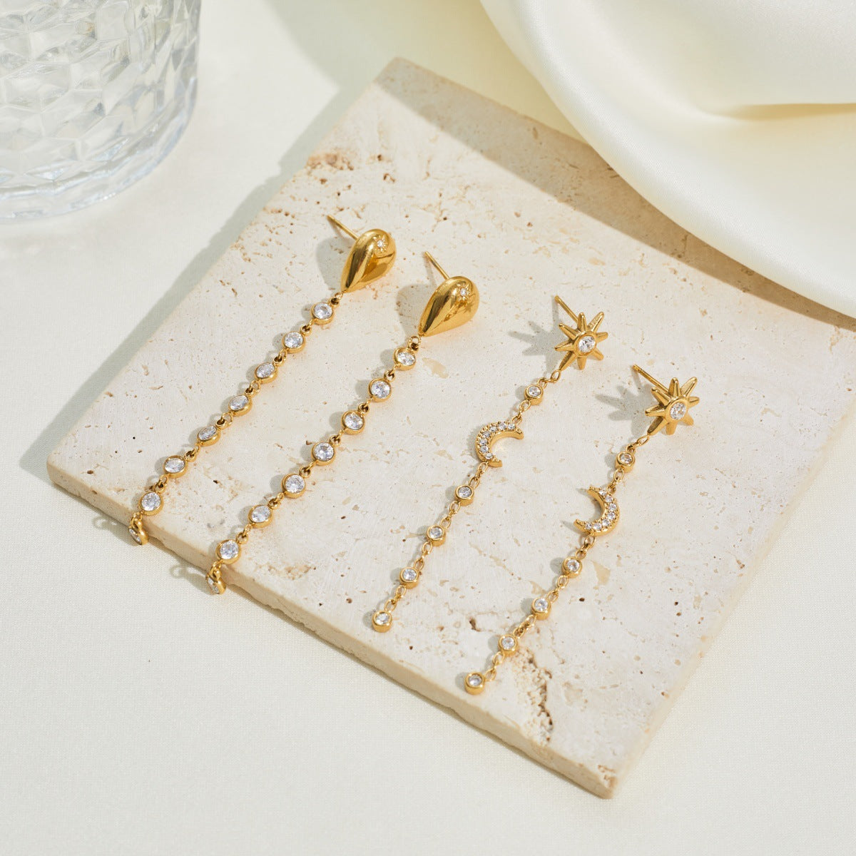 Women's Star & Moon Zircon Drop Earrings