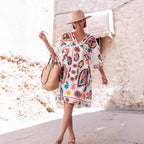 Floral V-Neck Short-Sleeve Mini Dress