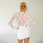 Women's Autumn Winter Lace Plush Long Sleeved Short Dress Two Piece