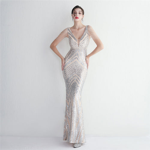 Positioning Floral Beading Party Dress Long Banquet Slim Fit Evening Dress Elegant Long