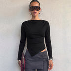 Women's Asymmetric Pleated Long-Sleeve Top