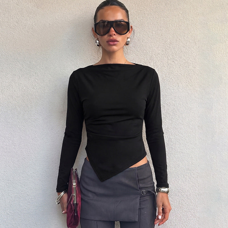 Women's Asymmetric Pleated Long-Sleeve Top