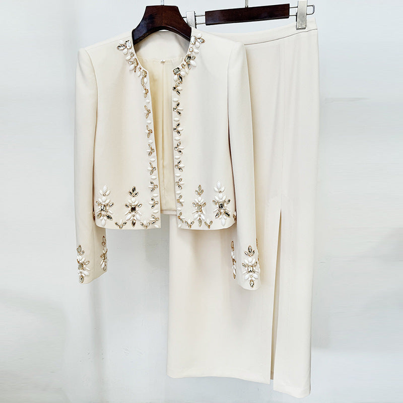 Women's Star Heavy Industry Beads Jacket and Skirt Two-Piece Set