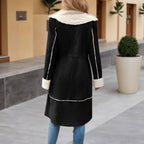 Winter Women Clothing Cotton Padded Coat Casual Retro Mid Length Fleece Lined Composite Velvet Warm Women Coat