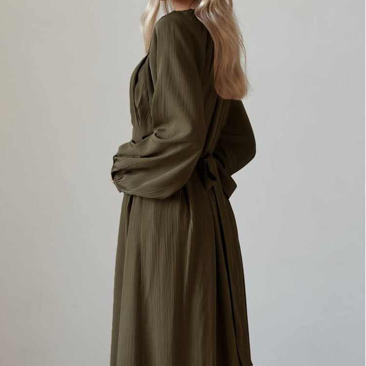 Dress Loose Pleated Long Sleeve round Neck