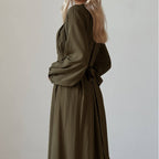 Dress Loose Pleated Long Sleeve round Neck