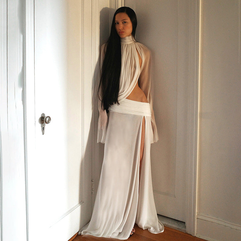 Women's Winter See Through Turtleneck Top and Skirt Two-Piece Set