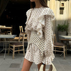 Round Neck Ruffled Bell Sleeve Shirt Dress