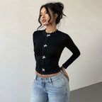 Women's Women Clothing Sexy T Shirt Autumn Winter Bow Short Long Sleeve Top