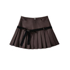 Retro Plaid Bow Lace Up Pleated College High Waist Skirt