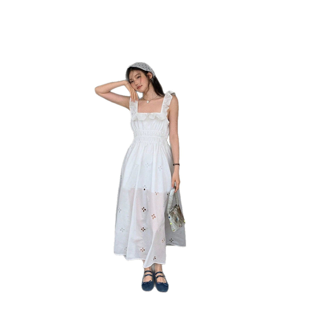 Women's White Embroidered Ruffle Cami Dress