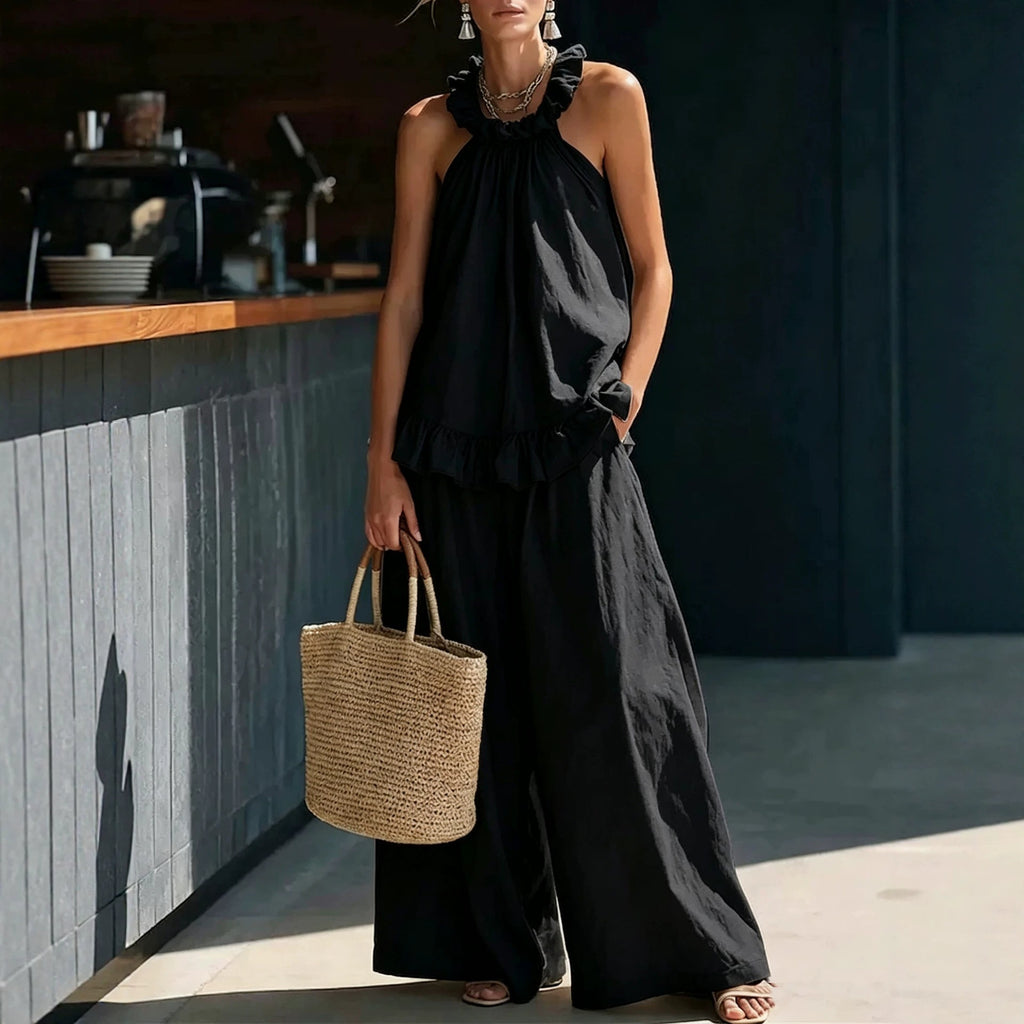 Spring Summer Halterneck Vest Cotton Linen Retro HW Loose