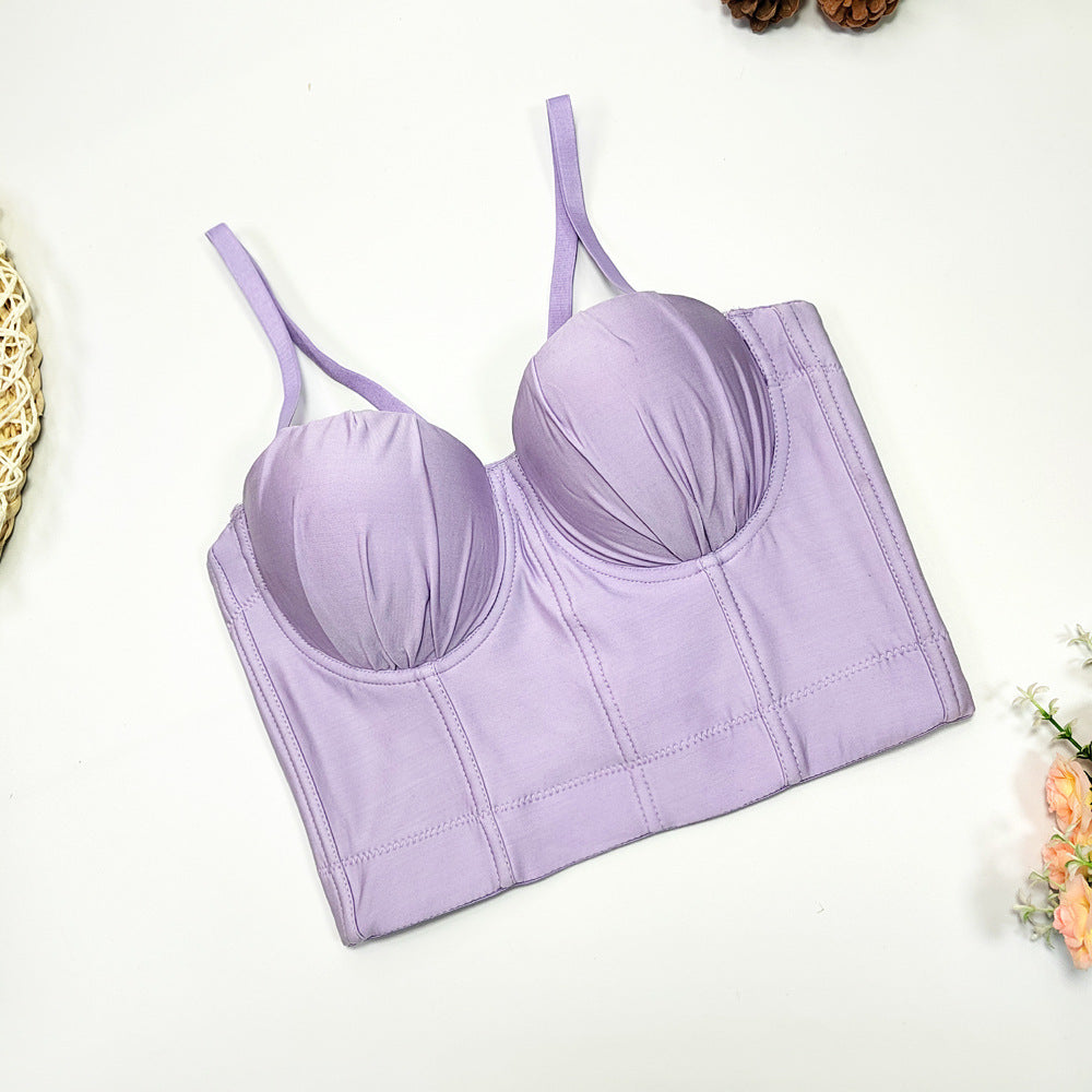 's Solid Color Milk Silk Pleated Chest Cup Small Sling Youth