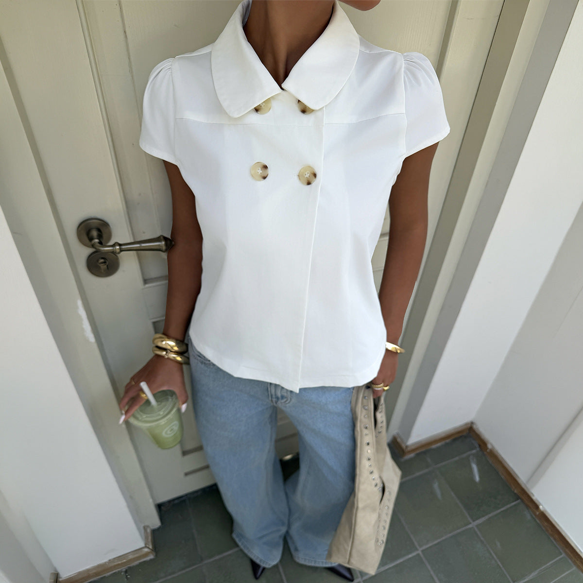 Women's Spicy Girl Elegant Button Short Sleeve Shirt T-Shirt