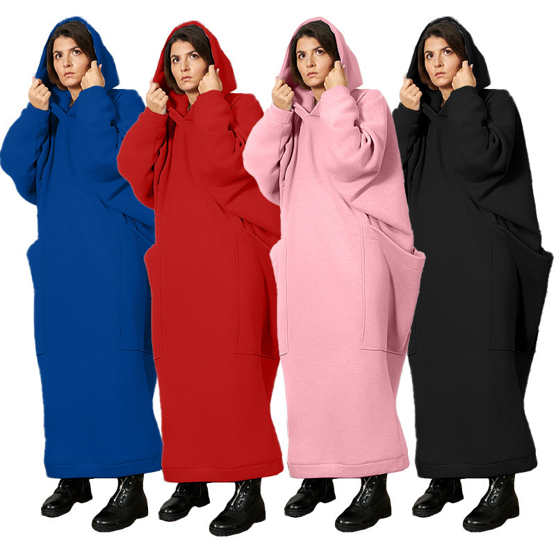 Plus Size Hooded Sweater Dress with Pockets