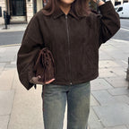 Women's Retro Off-Shoulder Zip-Up Coat