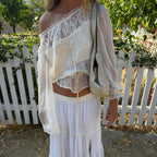 Women's Off-Shoulder Pleated Long-Sleeve Top