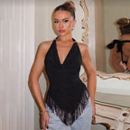 French Sexy Swing Collar Halter Top Summer Lace up Slim Fit