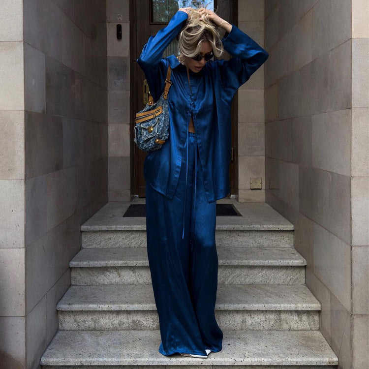Lace-Up Shirt & Mop Trousers Set