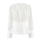 Women's Deep V-Neck Long Sleeve Blouse