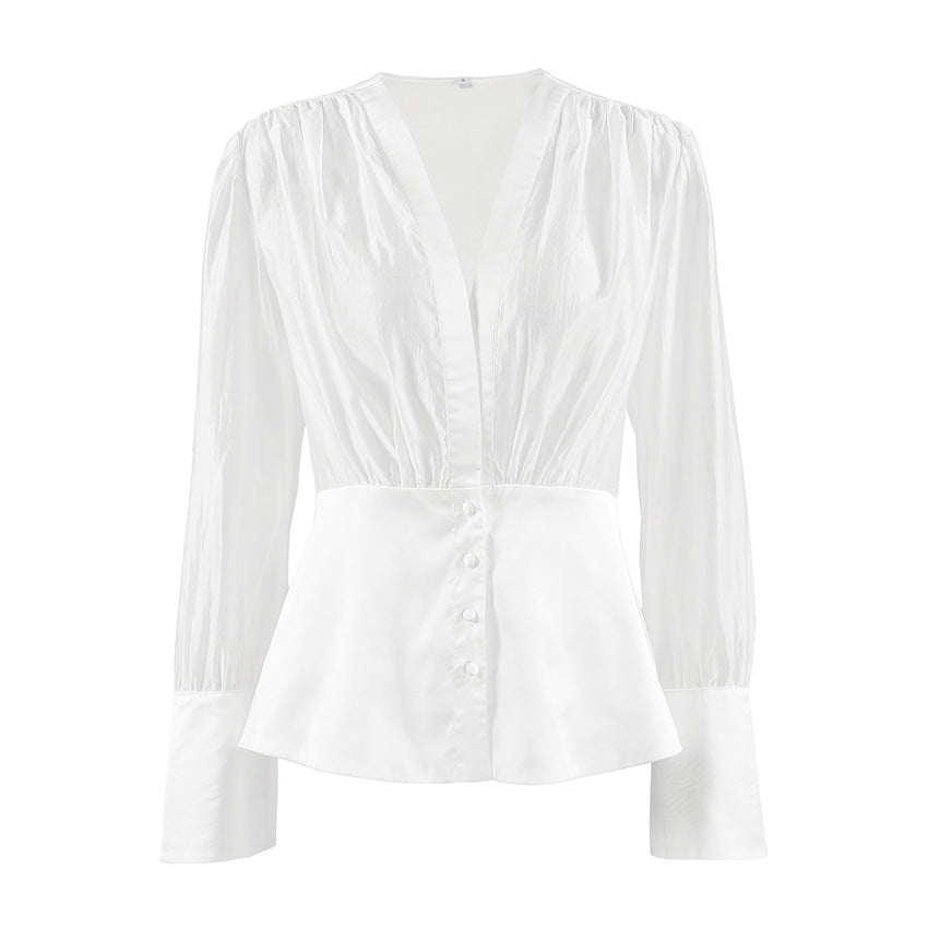 Women's Deep V-Neck Long Sleeve Blouse