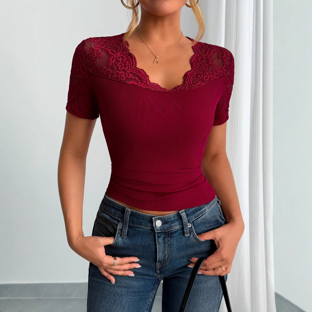 Lace Ruffle Cuff Short Sleeve Top