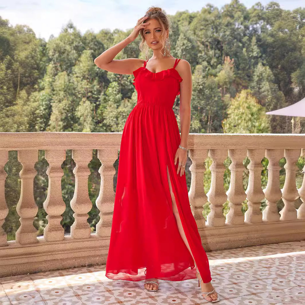 Women's Deep V-Neck Sleeveless Evening Maxi Dress
