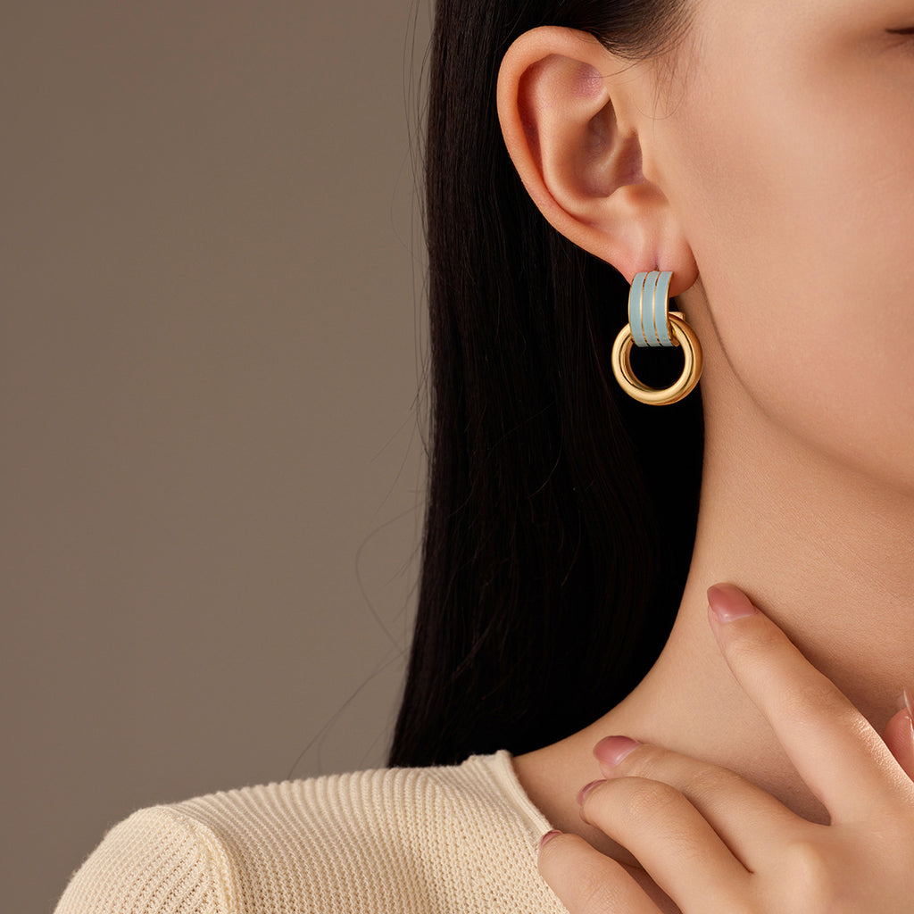 Women's Blue Titanium Steel Earrings