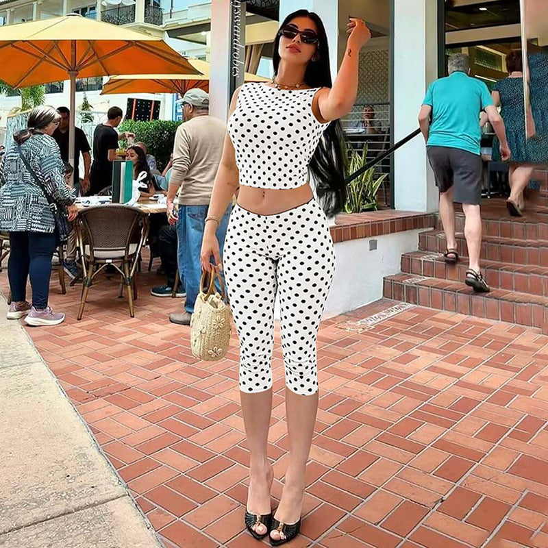 Women's Polka Dot Top & Cropped Pants Set