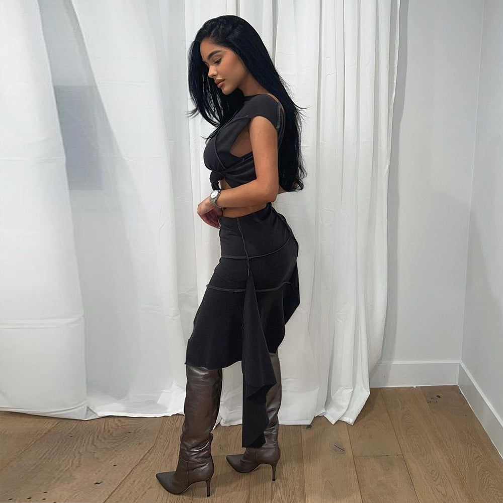 Women's Asymmetric Cropped Two-Piece Dress Set