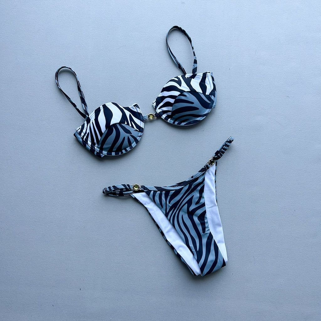 Rhinestone Animal Print Triangle Bikini Set