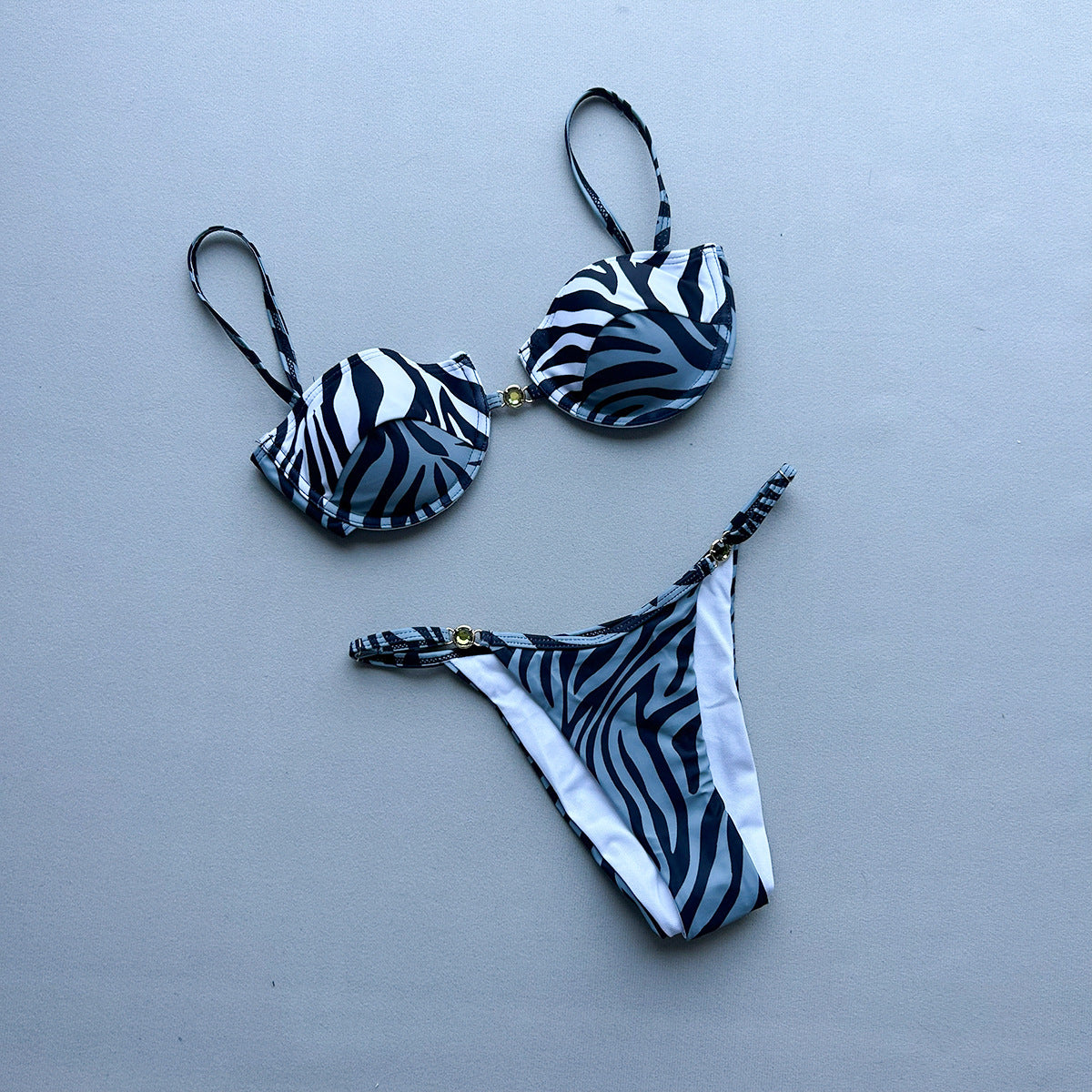 Rhinestone Animal Print Triangle Bikini Set
