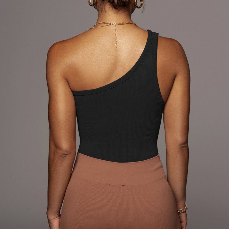 Women's Short Slim-Fit Ribbed Top Summer Women Clothing Trendy One-Shoulder Sleeveless Camisole