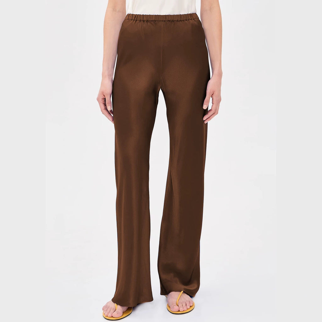 Women Clothing Imitation Acetate Satin Wide Leg Pants Boutique High Waist Elastic Drape Solid Color Trousers for Women